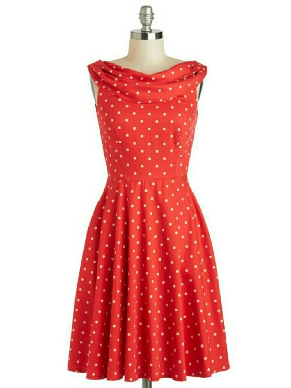 People Tree Organic Cotton Red Polka Dot Fit & Flare Dress Size 10